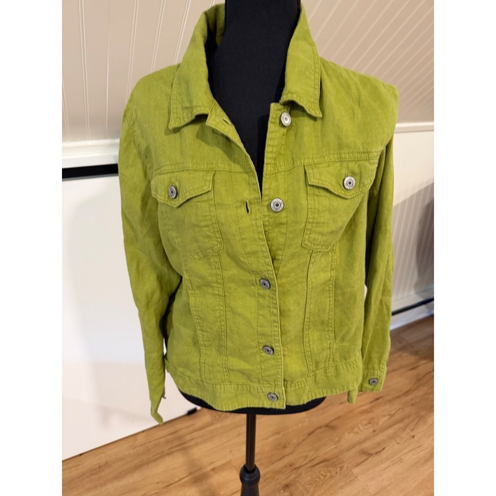 Jones New York JNY Womens Large Green 100% Cropped Utility BomberJacket